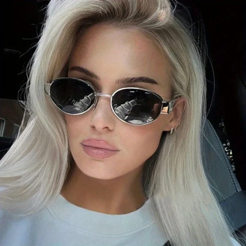 Oval Sunglasses for Women Men Trendy Metal Frame Sun Glasses Classic Shades 3