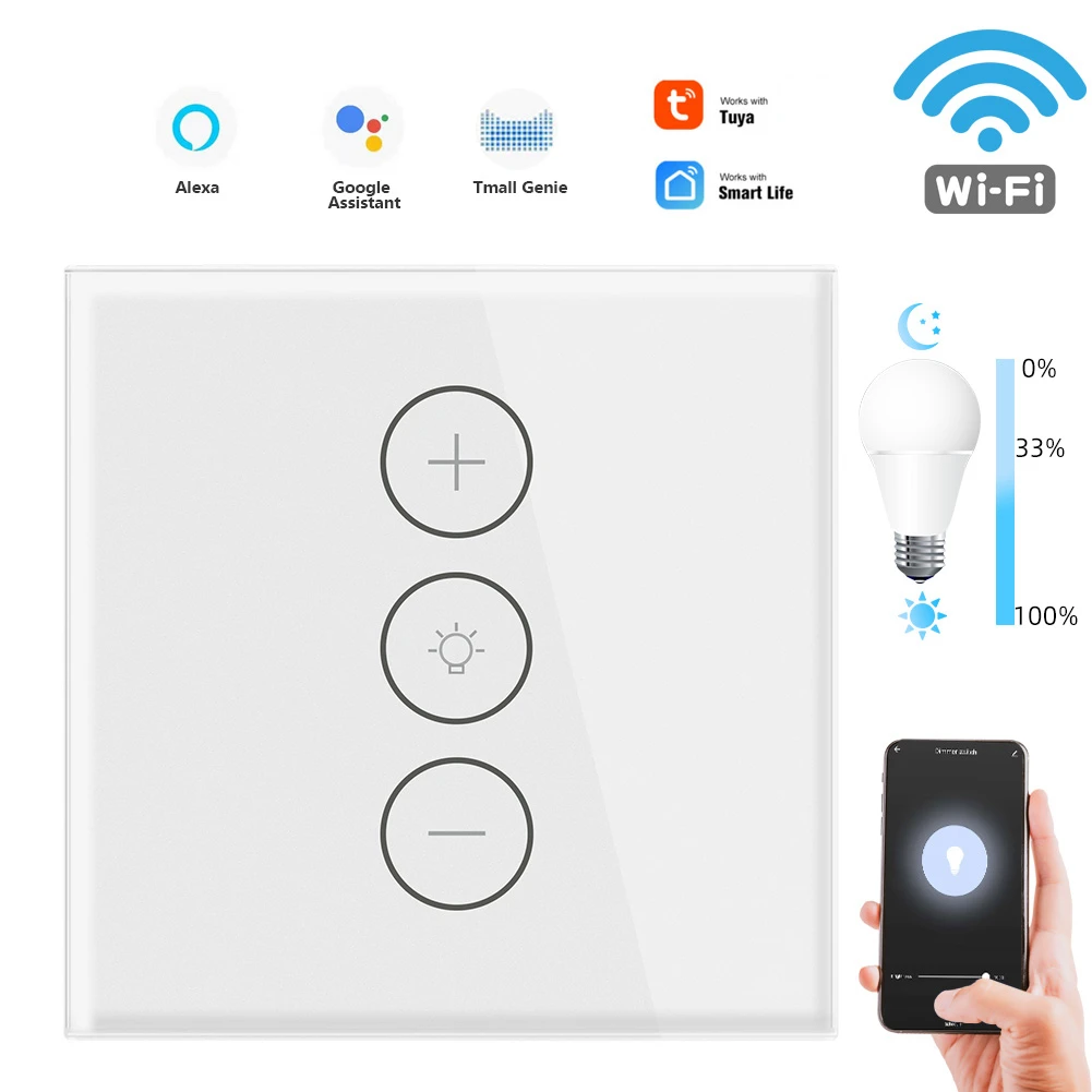 Tuya Smart Life LED Dimmer Switch WiFi Smart Light Wireless Touch Switch Dimming Compatible Alexa Google Home Dimmable EU new compatible touch keypad for abb pst105 600 70