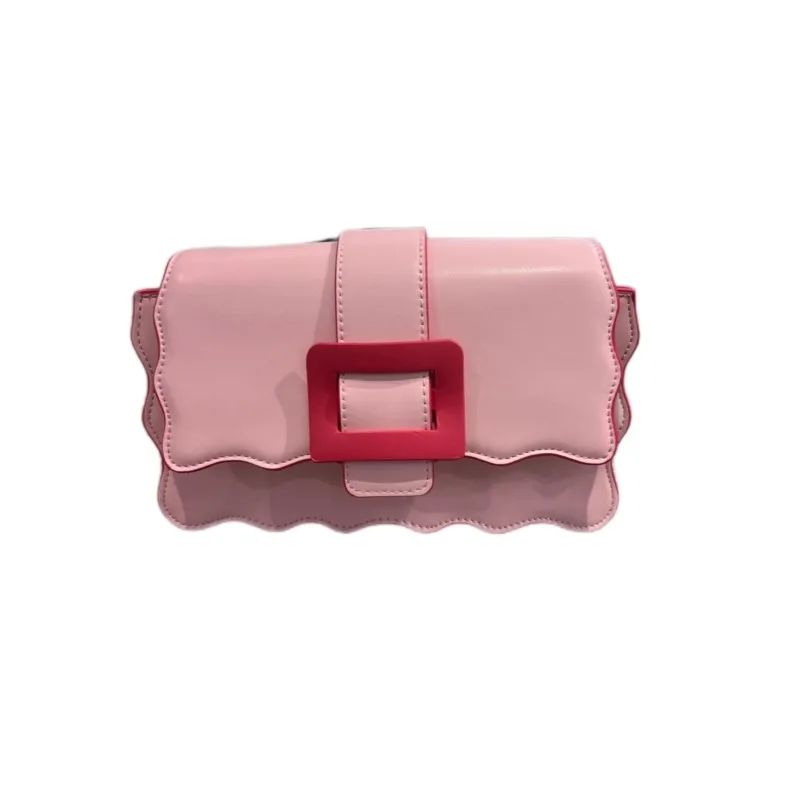 JIAERDI Sweet Lovely Pink Handbag Women Wavy Edge Square Lock Shoulder Bags Ladies Leather Mini Niche Design Crossbody Bag 2025