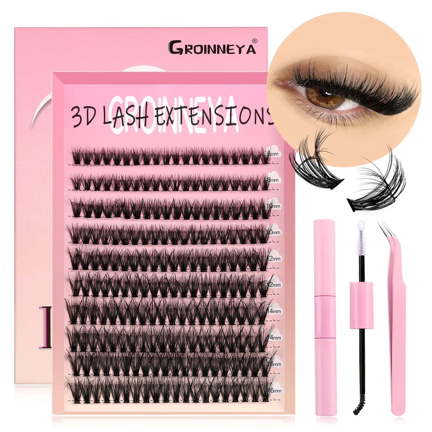 GROINNEYA Lash Clusters Kit Wispy Eyelash Clusters D Curl Natural Cluster Lashes Lash Bond And Seal DIY Eyelashes Makeup