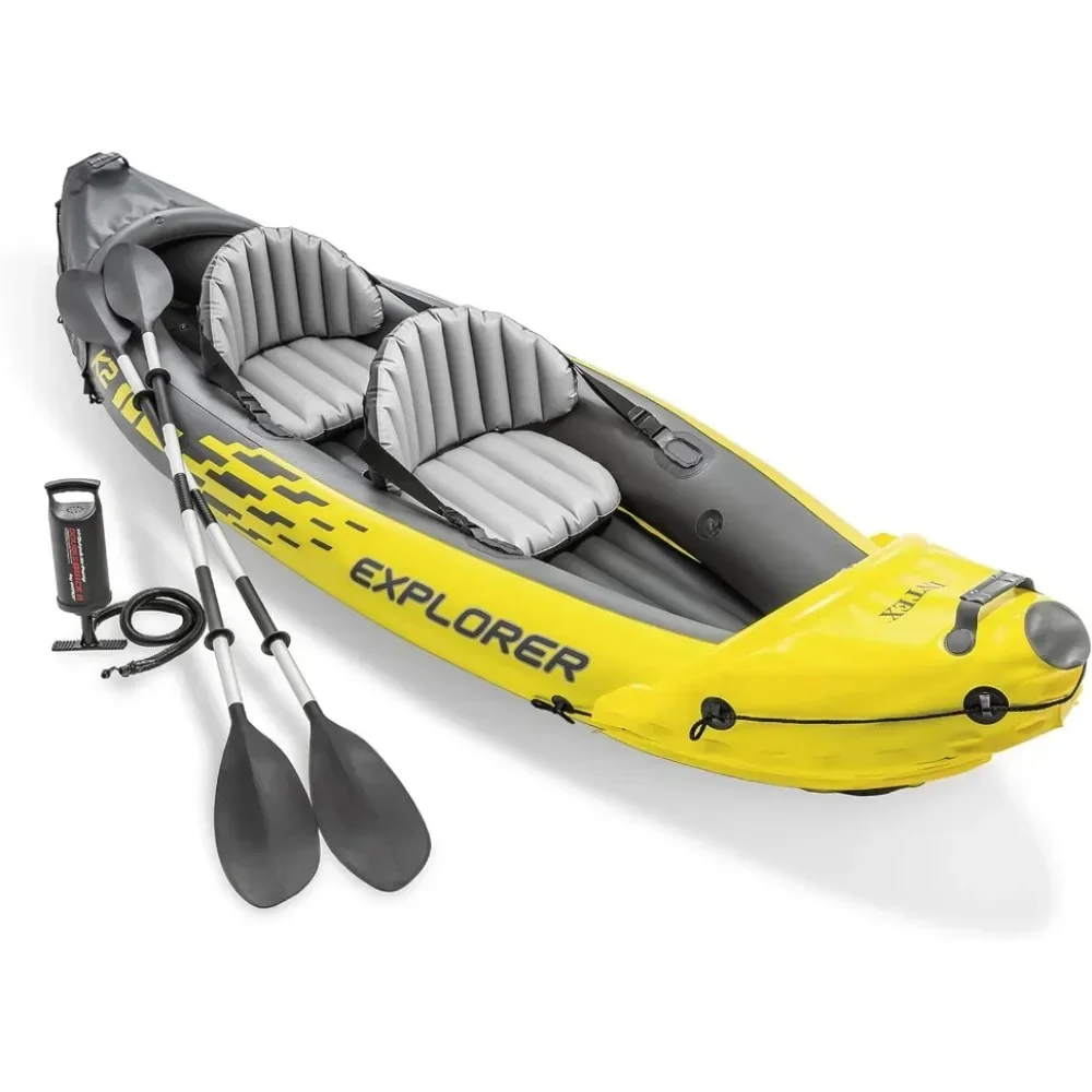 

Inflatable Pvc Boat Includes Deluxe 86in Aluminum Oars and High-Output Pump – Adjustable Seats With Backrest – 2-Person Kayak