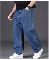 Jean grande taille pour hommes avec ceinture élastique, pantalon en Denim, Tube droit, respirant, ample, vêtements de rue, pantalons décontractés 6