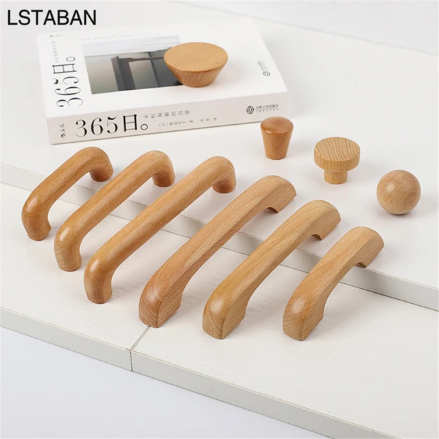 Maniglia per armadio da cucina in legno massello mobili in vernice di faggio pomelli per cassetti per porte in legno maniglia per armadio per accessori hardware 1