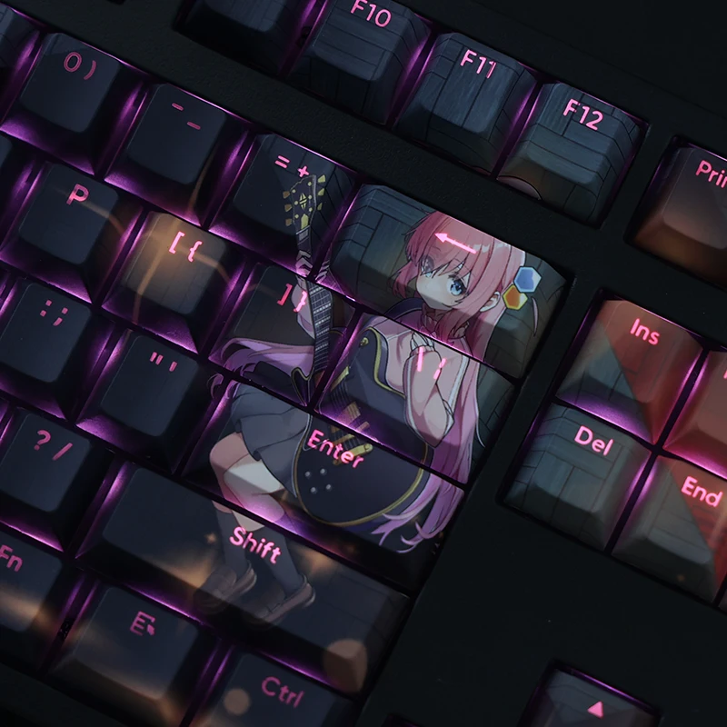 Chaves Pbt Tintura Subbed Keycaps dos Desenhos Animados Anime Gaming Key Caps Bocchi a Rocha Hitori Gotoh Backlit Keycap para Ansi Layout 108 - Imagem 5