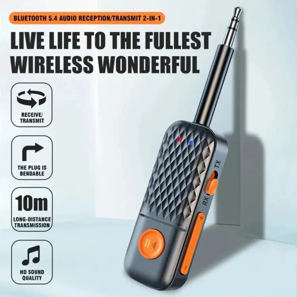 Upgraded Bluetooth 5.4 AUX Transmitter Receiver 3.5MM With Mic HiFi Stereo Music Wireless Audio Adapter For TV PC Airplane Car