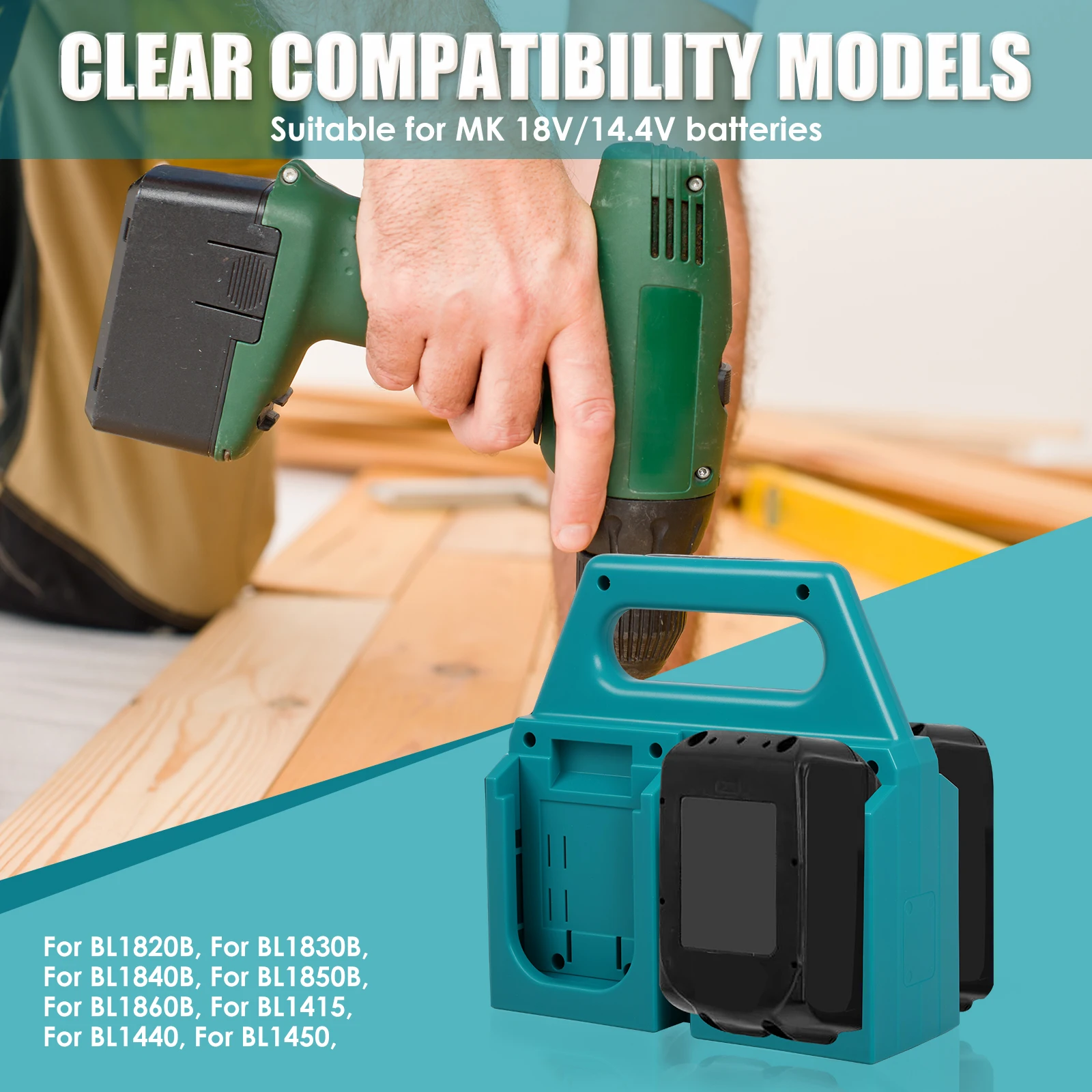 6/4-Fach Akku-Aufbewahrungshalter für Makita 18V/14,4V Passend für BL18/BL14 Akkus Tragbarer und Robuster Akku-Organizer für Werkbank – Detail 3
