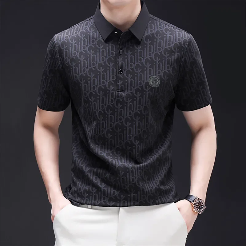 Camicia a maniche corte casual da lavoro da uomo nuova con stemma Polo tinta unita Top versatile confortevole e traspirante alla moda