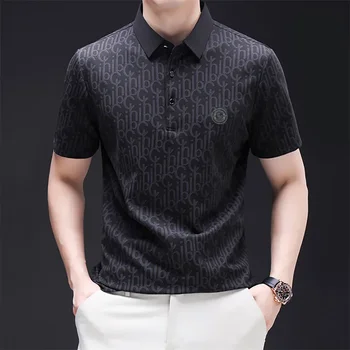 Camicia a maniche corte casual da lavoro da uomo nuova con stemma Polo tinta unita Top versatile confortevole e traspirante alla moda