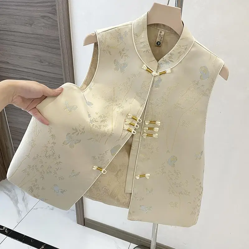 New Chinese Style Vest Top Women Casual Sleeveless Hanfu Clothes Vintage Embroider Waistcoats Outerwear Summer New Qipao Tops