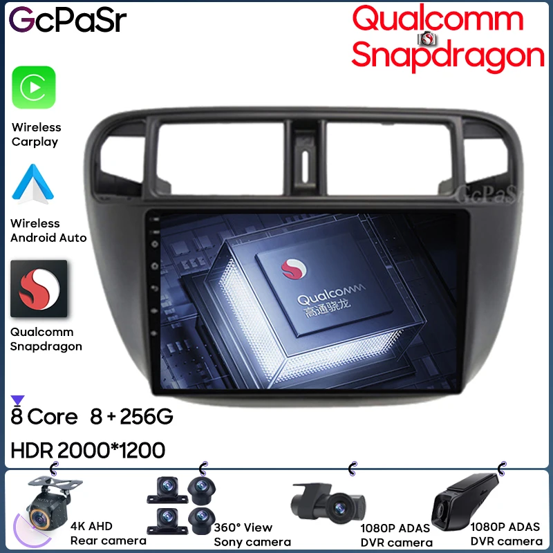 Qualcomm Autoradio Per Honda Civic Ej Ek Em 1995-2001 Navigazione Gps Wireless Android Auto Hdr Stereo Bluetooth Carplay 5G Wifi