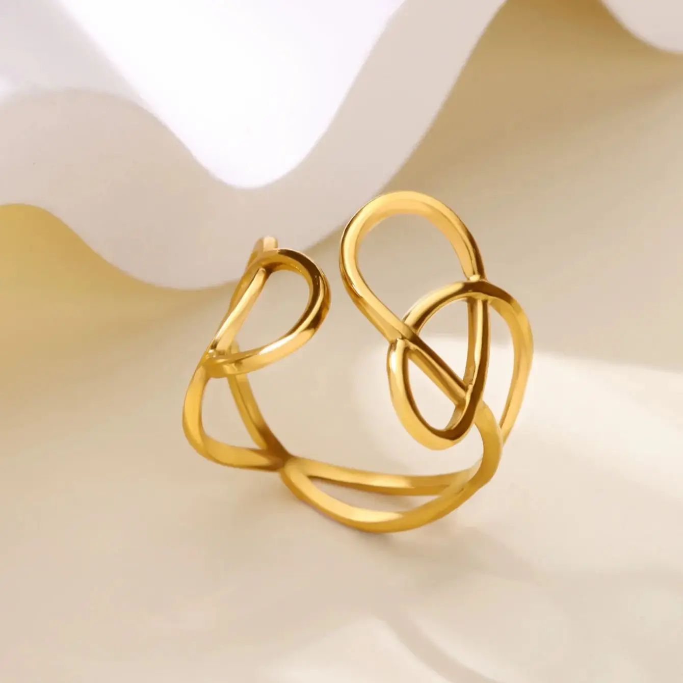 Stainless Steel Geometric Hollow Rings For Women Gold Color