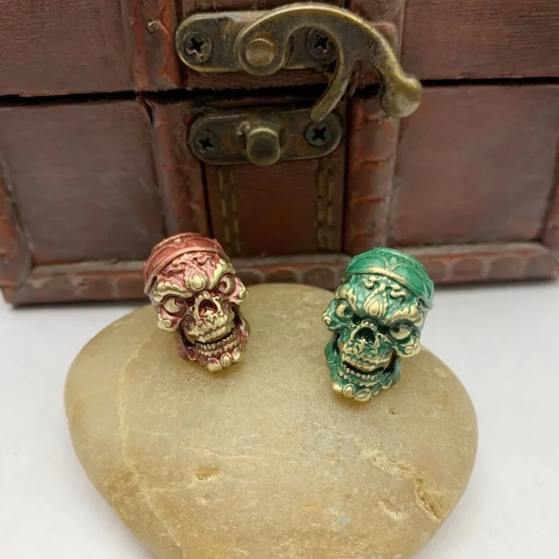 황동 해골 헤드 EDC 도구 비즈, 큰 구멍, DIY 액세서리, 쥬얼리 펑크 남성용, 파라코드 로프 비드 랜야드 펜던트, 키체인용