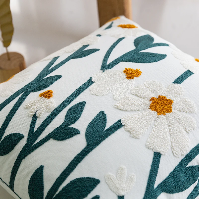 1psc Nordic Small Fresh Sofa Embroidery Pillow Cushion Bedroom Bed Pillowcover Decorative Backrest Flower Pillowcase 6