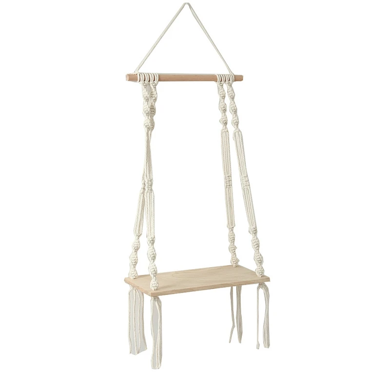 

Floating Shelf, Macrame Wall Hanging Shelf, Rope Swing Storage Decor For Living Room, Bedroom, Bathroom Or Office