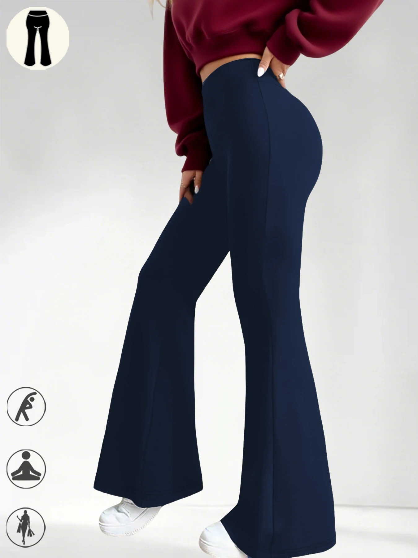 Ladies high-rise flared yoga trousers with leg bottom. Perfect for yoga or casual. 1