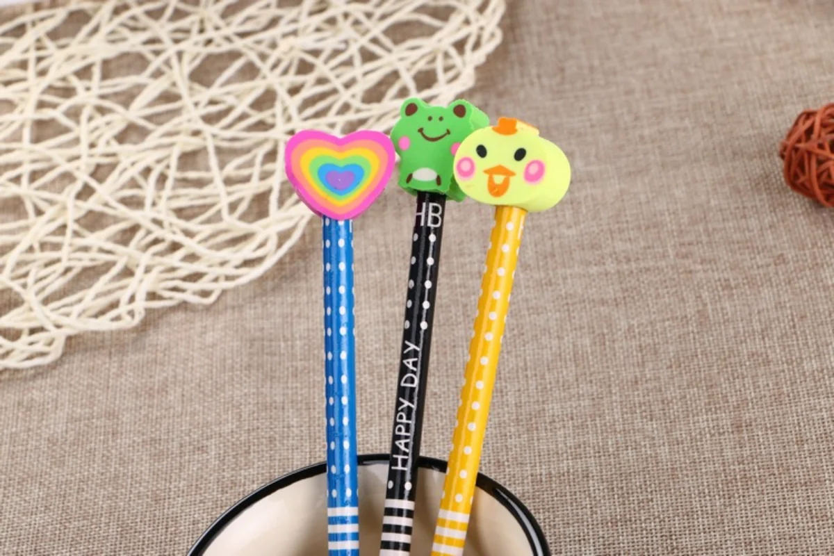 12 Pcs Wholesale Cute Cartoon Pencil with Rubber Kindergarten Prize Gift Brush Creative Stationery Student Sketch Drawing Pencil 6