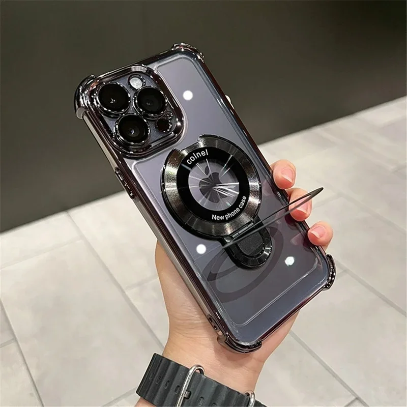 Luxury Shockproof Clear Magnetic Phone Case with Holder Stand and Bracket Cover