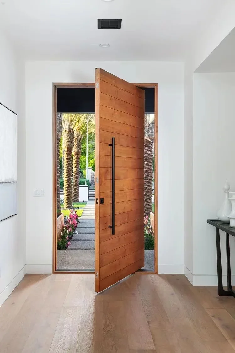 DS 2022 Hot Selling Cheap Wood Grain Steel Doors with Two Different Wings Pivot Door 2