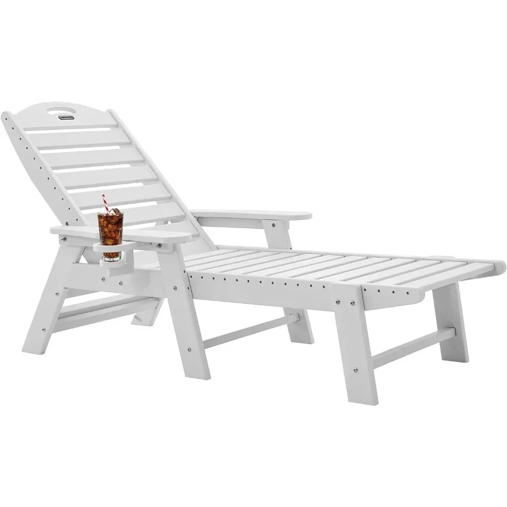 

Chaise Lounge for Outdoor, Patio Lounge Chairs for Outside with 6 Positions, HDPE Chair with Cup Holder, White