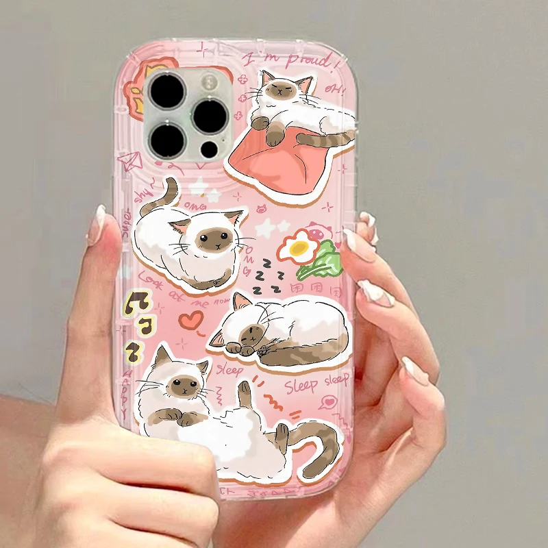 Korean Lovely Cat Pink Phone Case - Cute Kitten Soft Clear Shockproof Cover