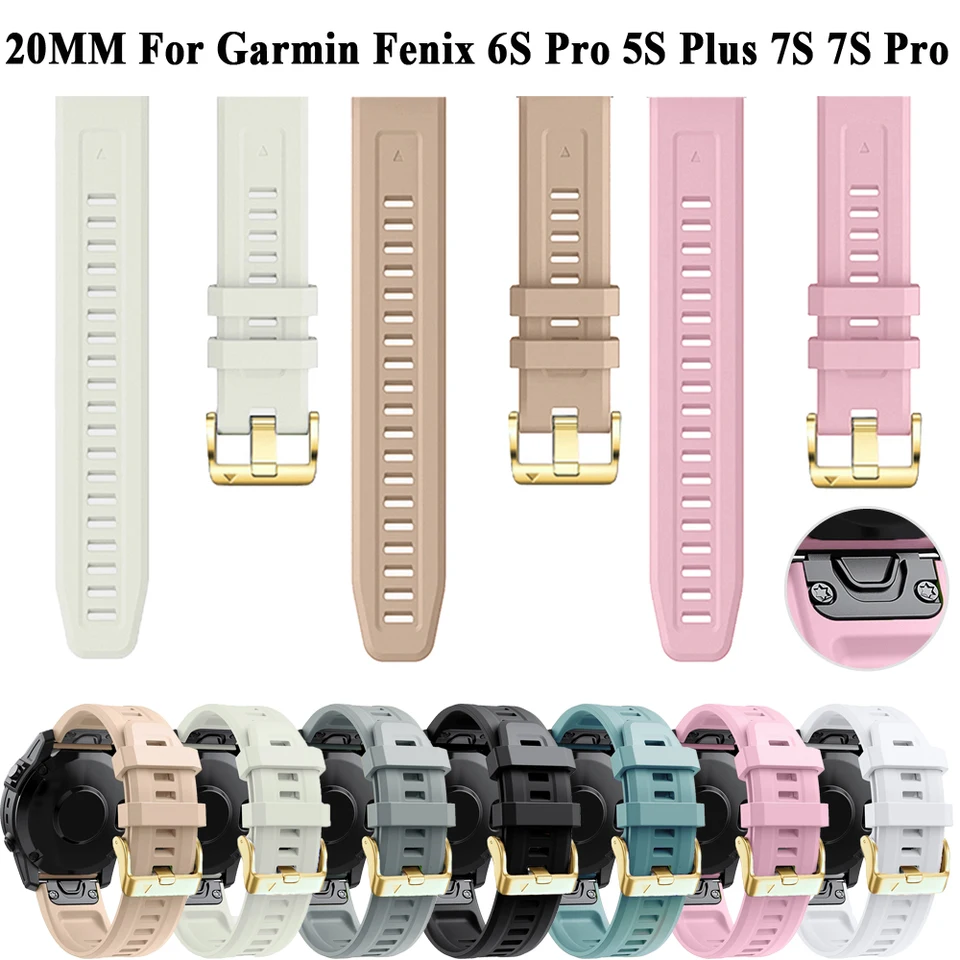 Waekethy 20mm Quick Fit Cinturino per Garmin Fenix 6s/Fenix 6s Pro, Fenix 7s, Fenix 5s/Fenix 5s Plus, Descent Mk2s, Instinct 2s Silicone Traspirante Sostituzione Braccialetto