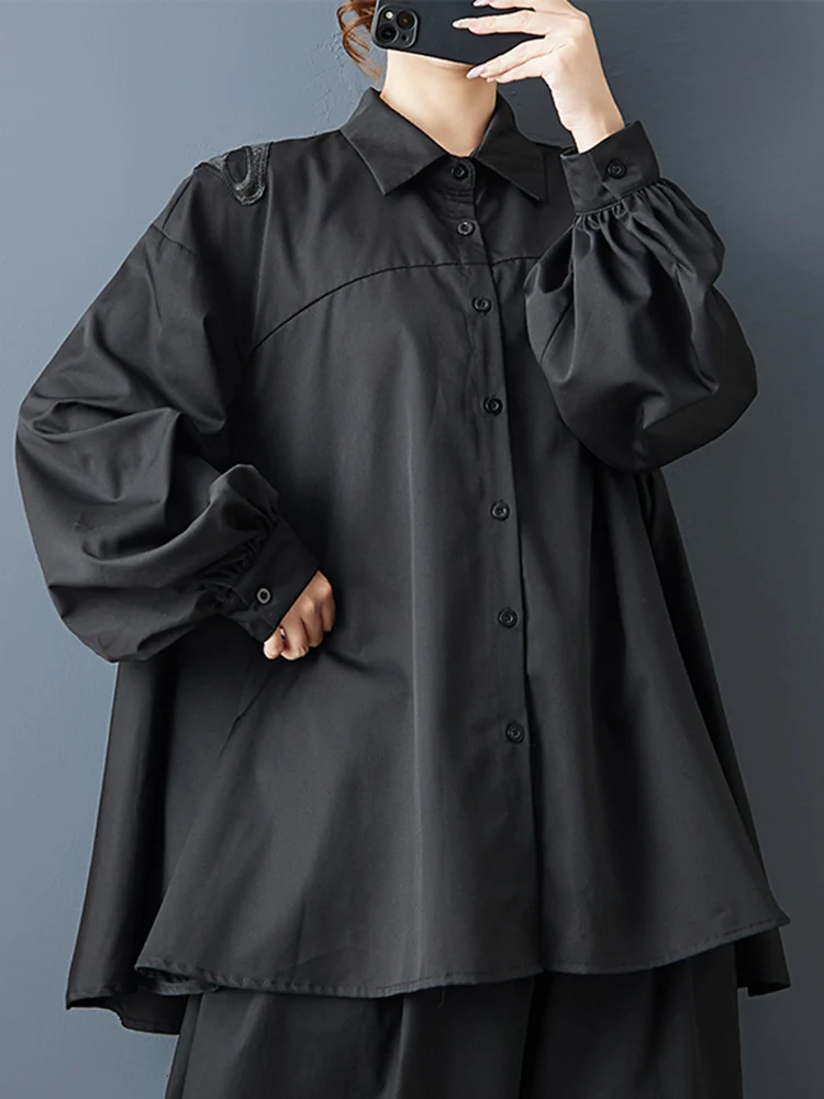 Hollow Out Butterfly Oversized Shirt Women Long Sleeve Spring Autumn New Loose Casual Vintage Blouse Top Fashion Clothing 2025