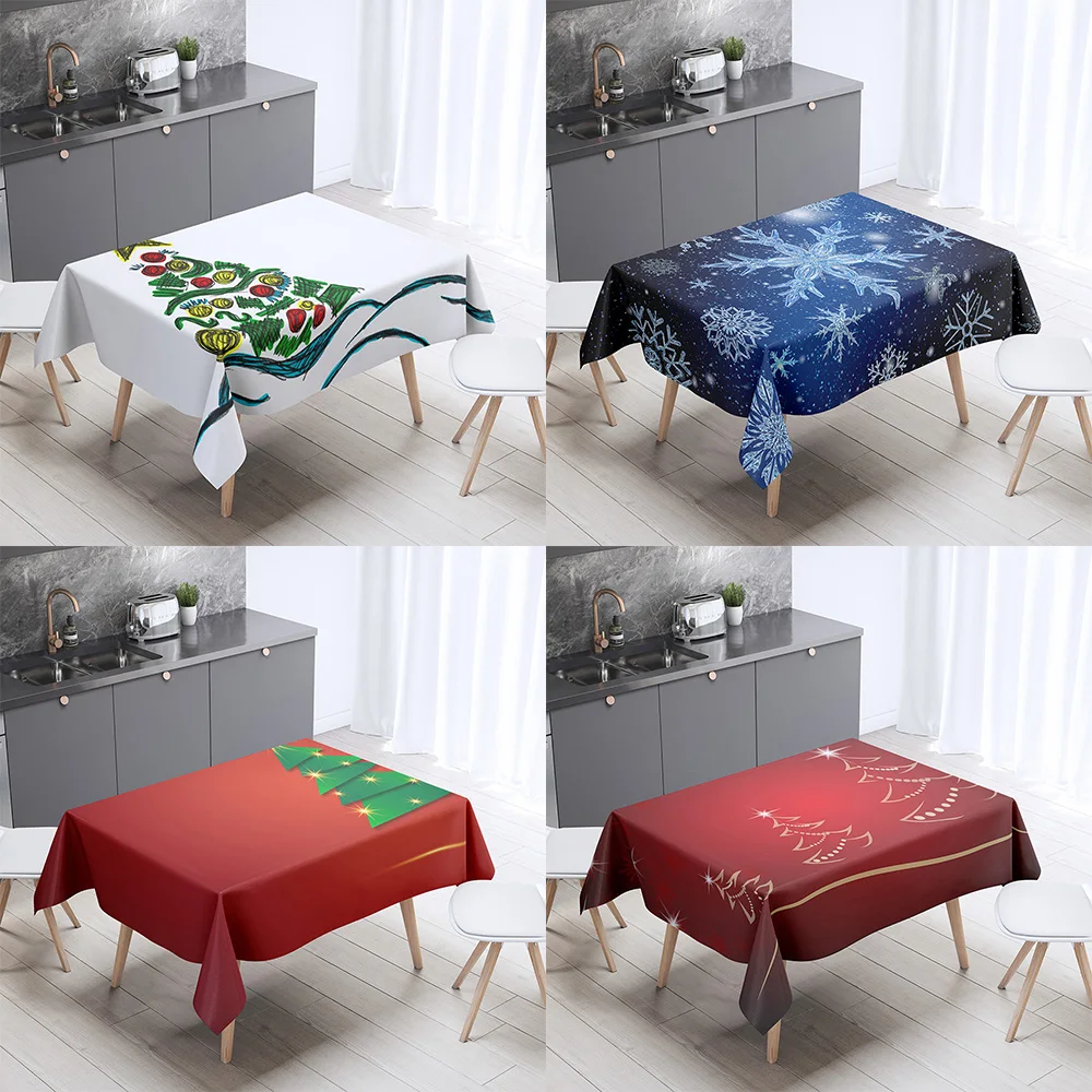

Christmas Theme Tree Decoration Printed Pattern Tablecloth Home Decor Square Party Stainproof Dust Cover