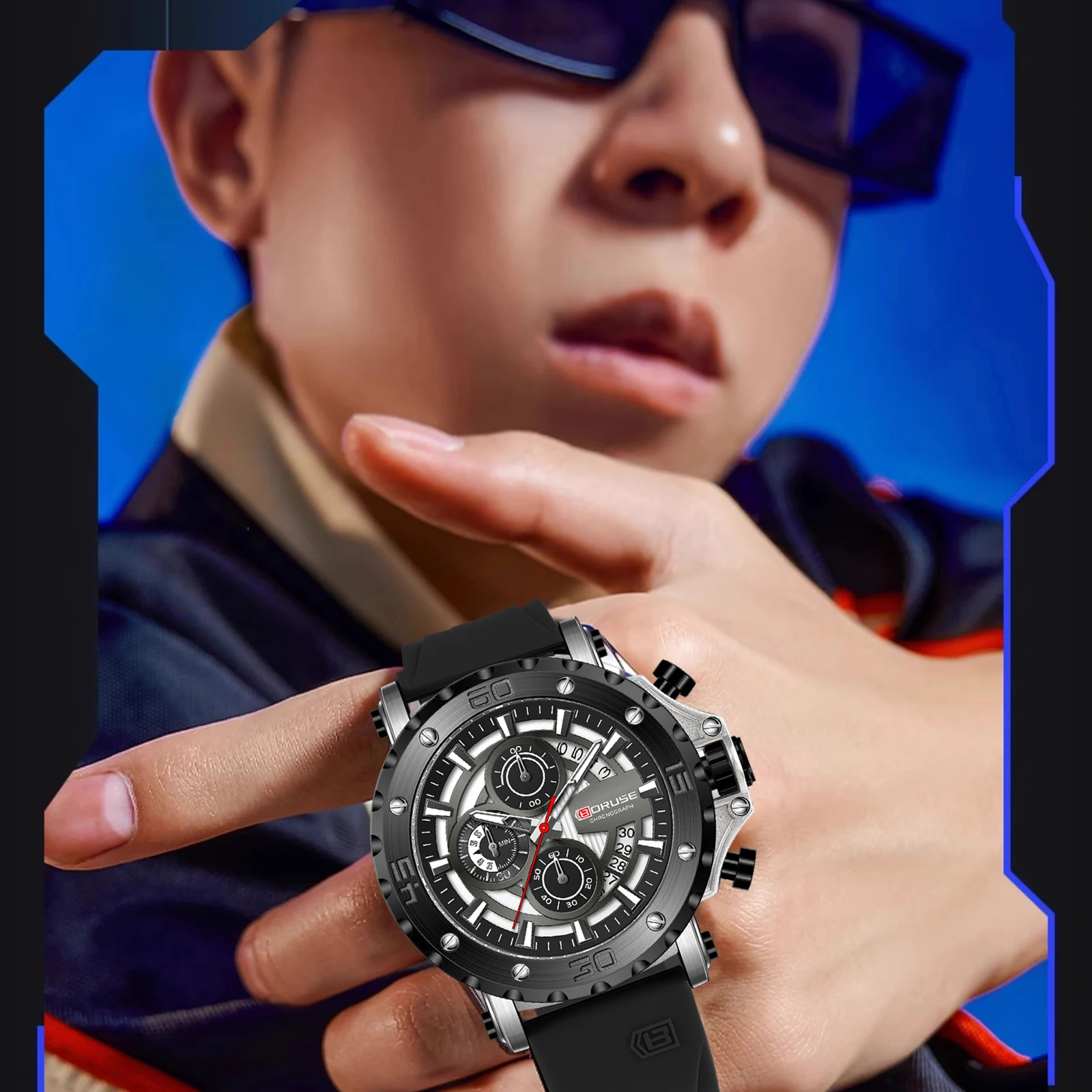 BORUSE All-waterproof Watch Men's Luminous Quartz Watch Leisure Sports Multi-functional Timer 3
