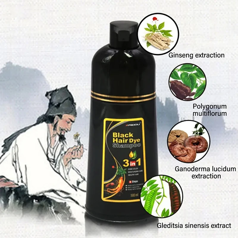 Natural Hair Dye Shampoo 3 IN 1 Quick Easy Covering White Grey Hair Cleaning Nourish Instant Coloring Non-irritating Hair Care 4