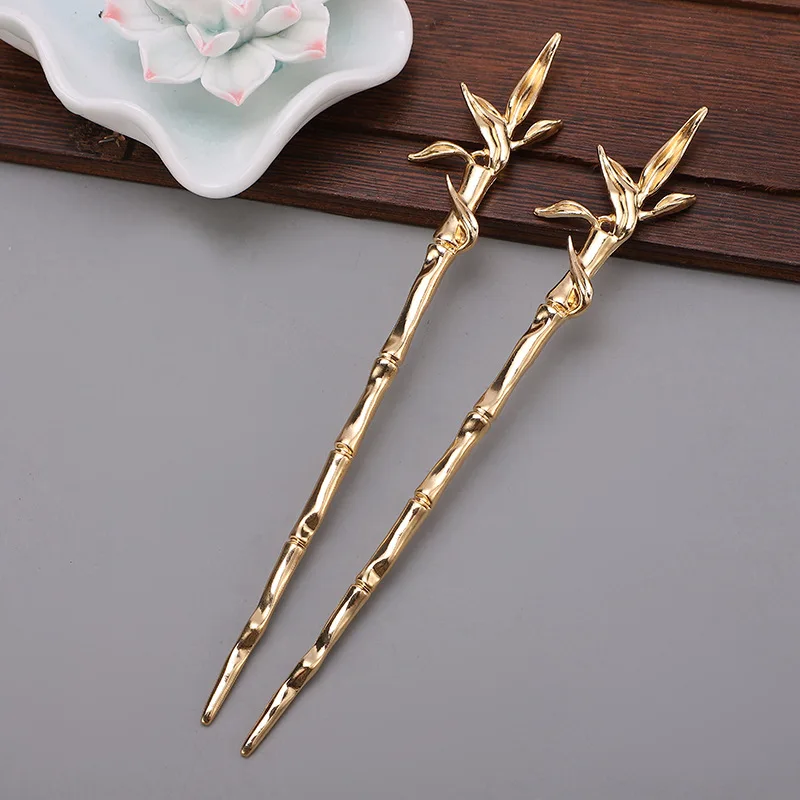 Bamboo Shaped Hair Stick for Women Girls Vintage Chinese Chopstick Gold Silver Color Hanfu Hairpin Jewelry Gift