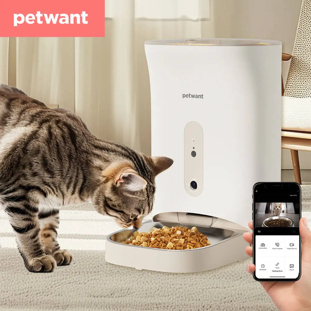 Petwant 스마트 애완동물 건조 식품 디펜서 카메라, 와이파이 투야 앱 리모컨, 자동 고양이 개 애완동물 사료 공급기, 4.5L