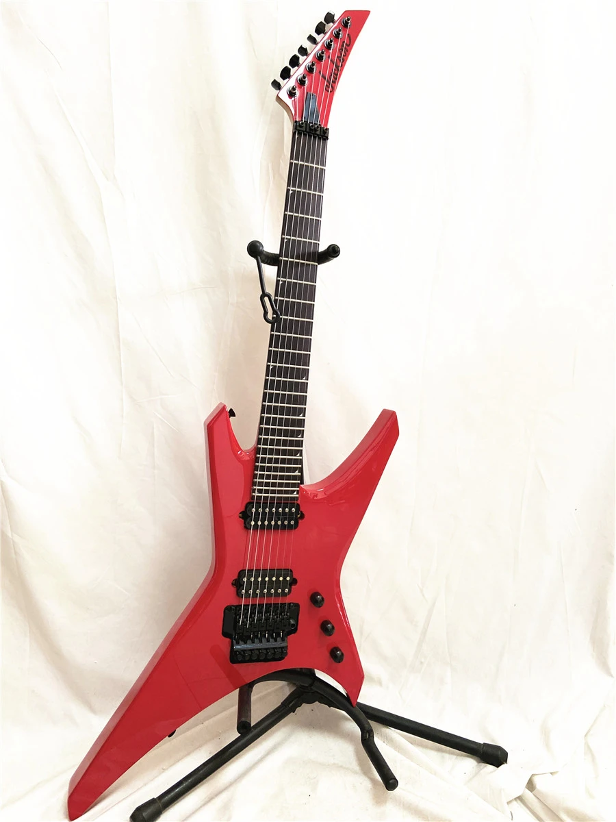 Custom 7 string double swing electric guitar red variant mahogany