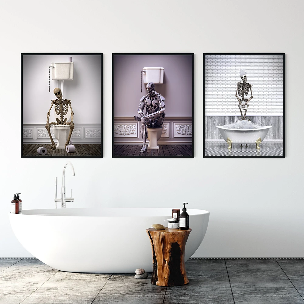 

Tub Skeleton Poster Print Bathroom Decor Funny Picture Wall Art Canvas Painting Toilet Kids Room Abstract Home Bathhouse Decor