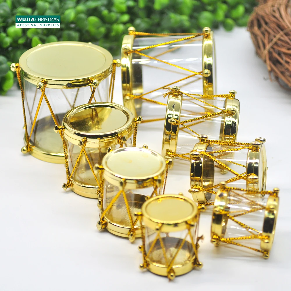 Golden Transparent Small Drum Pendants 6/12pcs for Christmas Tree Hanging Ornaments Wedding Party Noel Gifts Home Decor Navidad