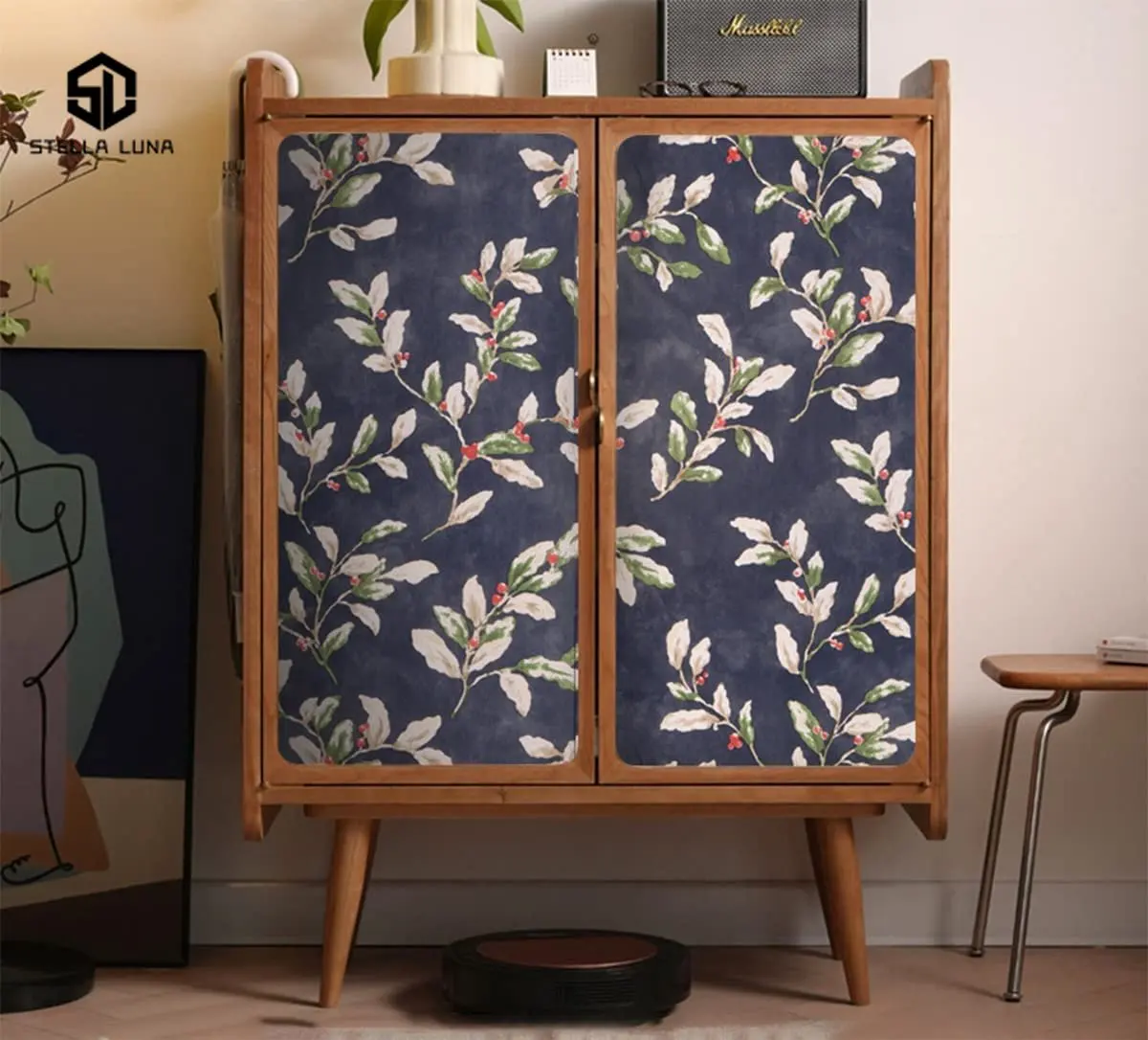 

Vintage Botanical Leaf Self Adhesive Living Room Decoration Peel and Stick Wallpaper Cabinets Shelf Dresser Drawer Wall Decor