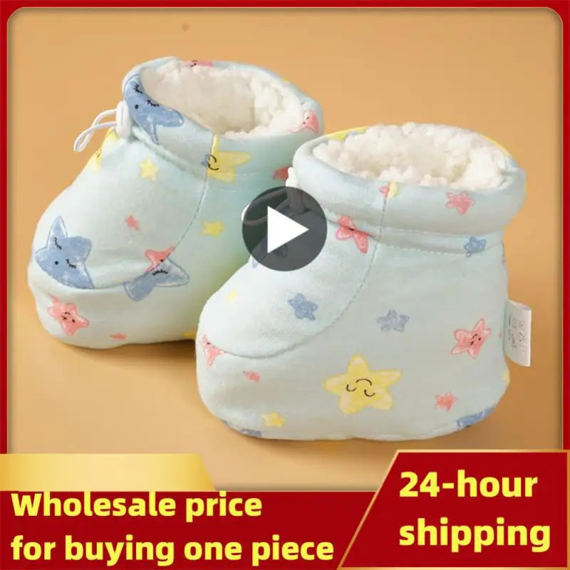 

Baby Shoes Newborn Socks Shoes Boy Printed Toddler First Walkers Warm Plush Lamb Cotton-padded Anti-slip Infant Crib Shoes