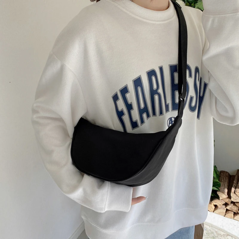 

2023 Solid Color Chest Bag For Women Casual Travel Crossbody Bag Daily Street Fanny Packs Half Moon Belt Bag Shoulder Canvas Bag