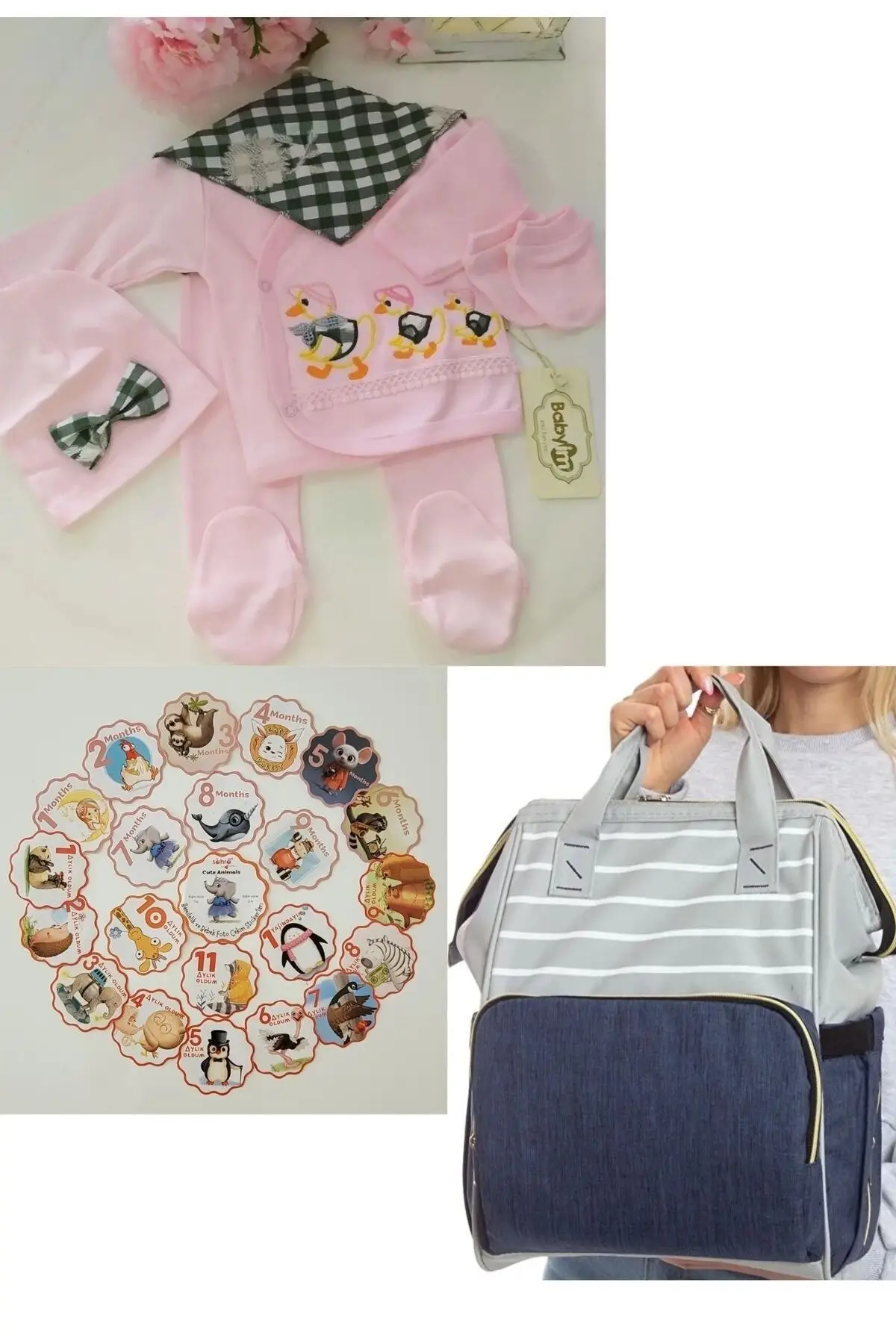 

100% Cotton Hospital Outlet, Mom & Baby Care Backpack and Cute Animals 21 PCs Baby Sticker Set Cotton Navy Blue