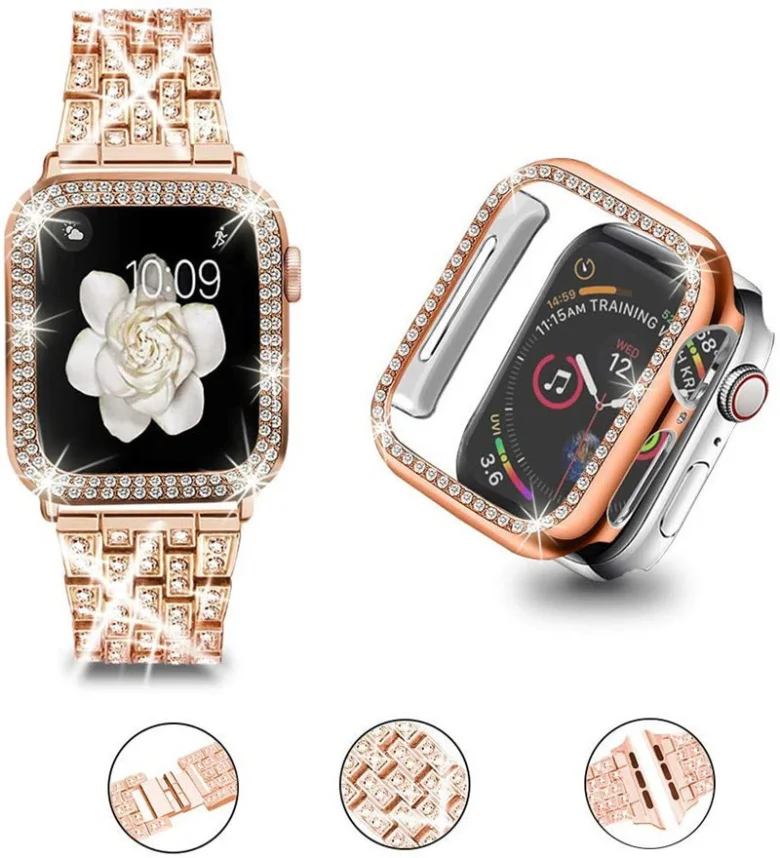 

Myl-lzw Diamond Shiny Case+strap for Apple Watch band 45mm 44mm 42mm For iWatch 8 7 6 5 Stainless Steel Metal Set watch case