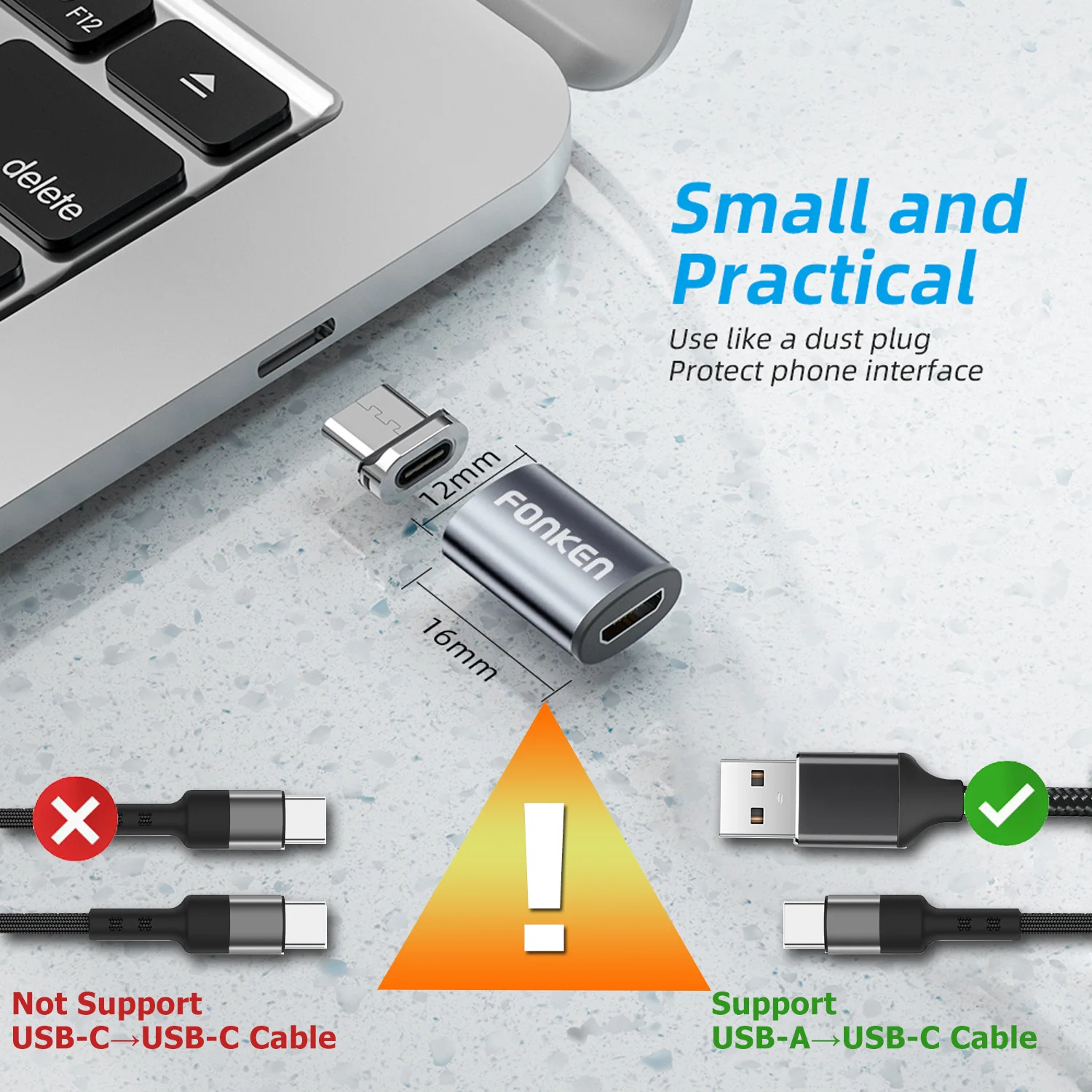 Fonken Magnetic USB-C and Micro USB Charging Adapter - Universal Magnet Cable Connector