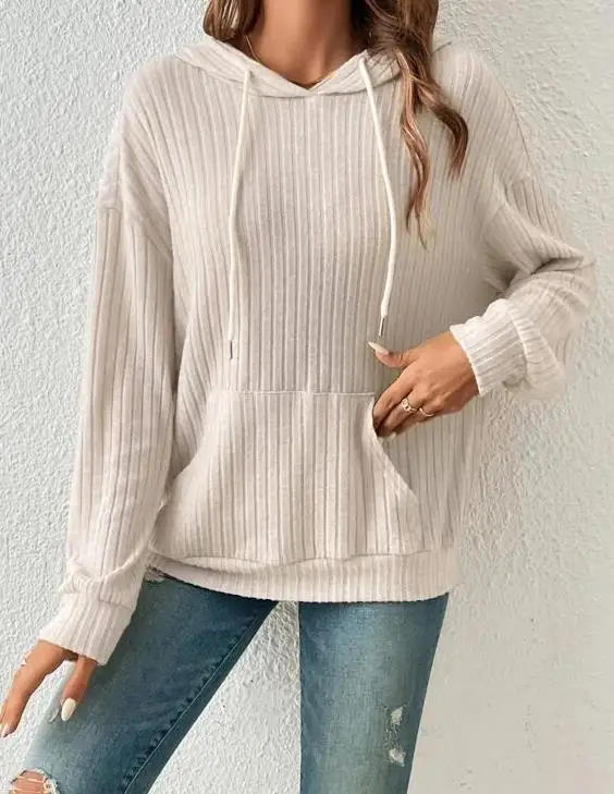 

Women's Sweatshirt 2023 Autumn Fashion Knit Hooded Long Sleeve Pocket Design Loose Hoodie Casual Female Pullovres Top Basics