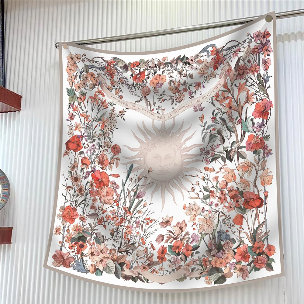 90Cm French New Rose Flower Hangzhou Twill Silk Women's Travel Sunscreen Shawl Large Square Scarf Headscarf Scarf 3