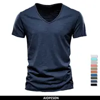 Qualité de la marque100% coton t shirt homme de marque Col en V mode homme Coupe ajustée Soild T-shirts  Hommes Hauts  manche courte t shirt homme 1