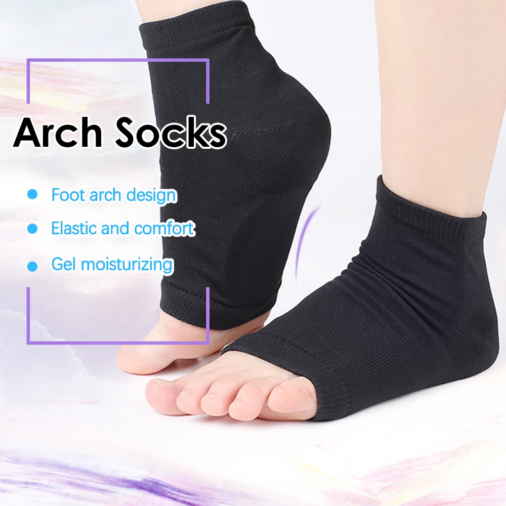2Pcs Arch Support Sleeve Cushioned Soft Elastic Gel Pad Fabric Arch Socks for Flat Foot Pain Relief Plantar Fasciitis Heel Spurs