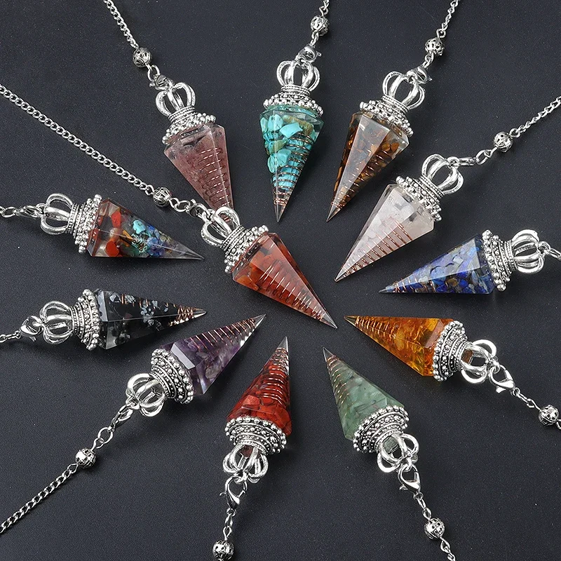 5PCS Wholesale Healing Crystals Pendulum Dowsing Divination Quartz 7 Chakra Natural Turquoise Antique Reiki Pendant Pendulo