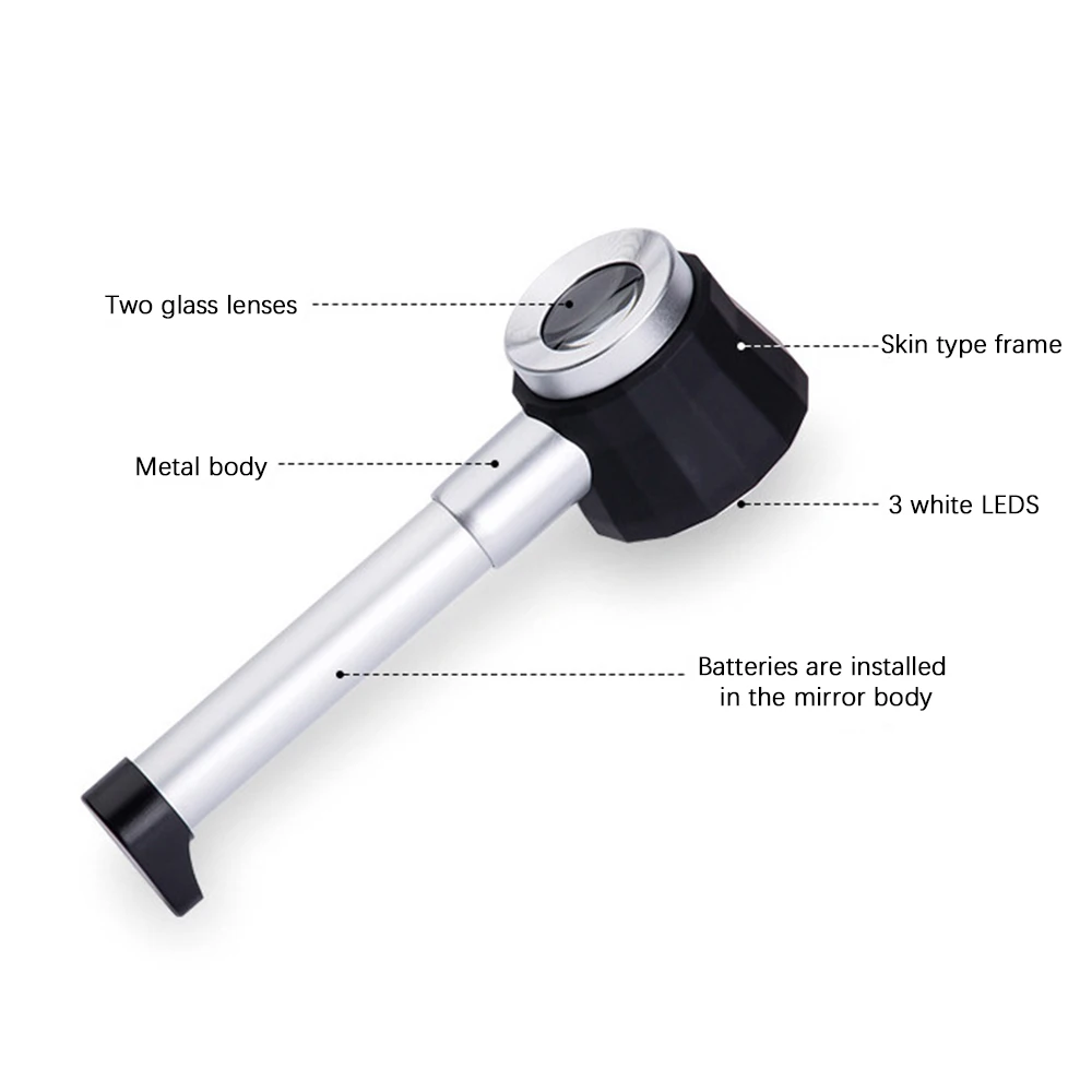 Handheld Illuminated Loupe Glasses Magnifier  With UV Light Dermatoscope Clear Vision Measure Scale Optical  Magnifying Glass