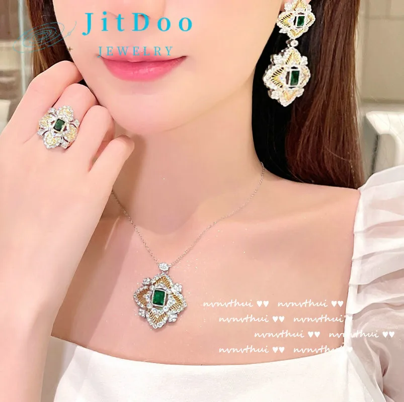 

JitDoo Court Malachite Green Beehive Gem Ring Earrings Pendant Necklace for Women Girls Luxury Elegant Wedding Party Jewelry Set