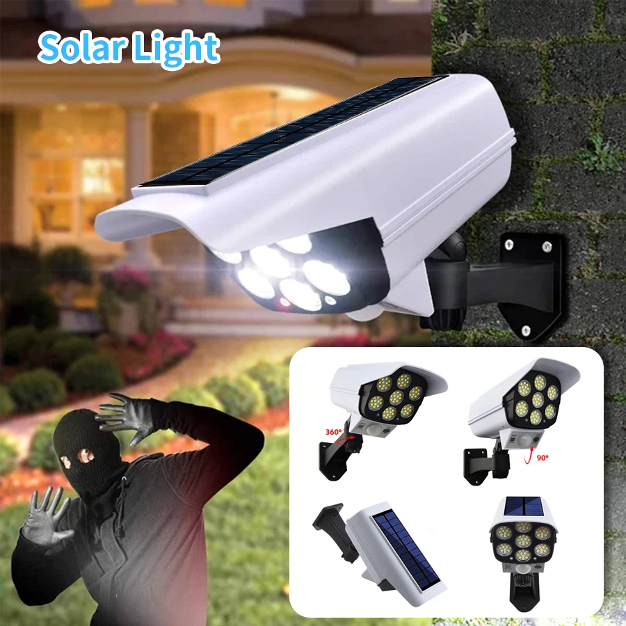 Security Dummy Camera Outdoor Solar Lights Motion Sensor Wireless P65 Waterproof 77 LED Lamp 3 Modes for Home Garden