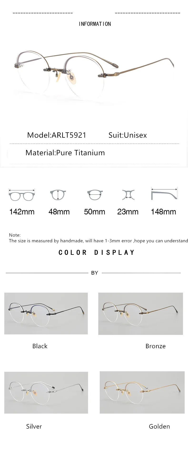 Aimee Unisex Semi Rim Round Titanium Eyeglasses