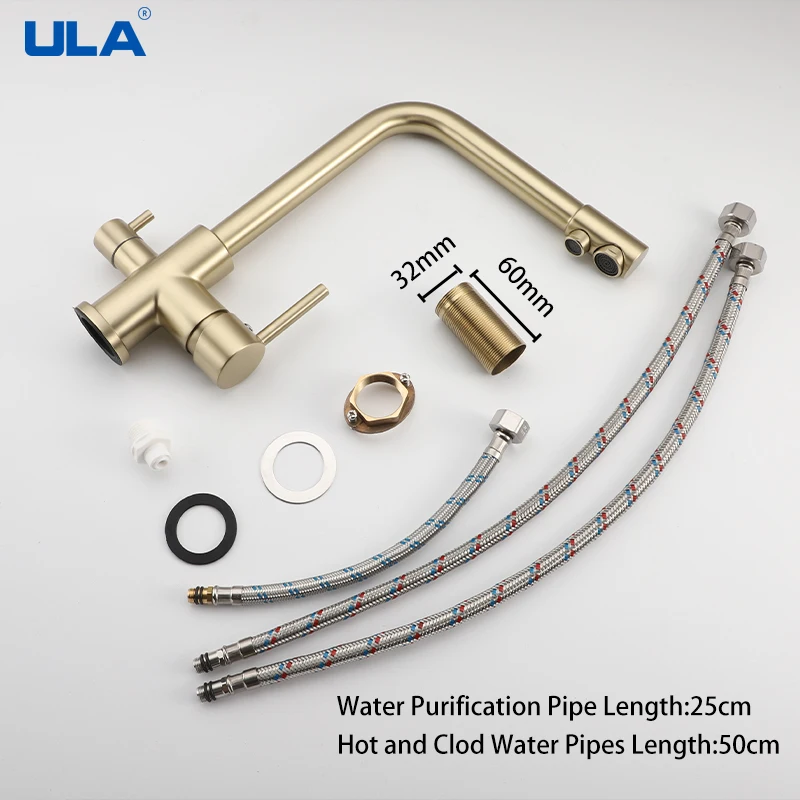 ULA Filter Kitchen Faucet Brass Purifier Faucet Dual Sprayer Drinking Water Mixer Tap Dispenser Sink Mixer Kitchen Gold Tap